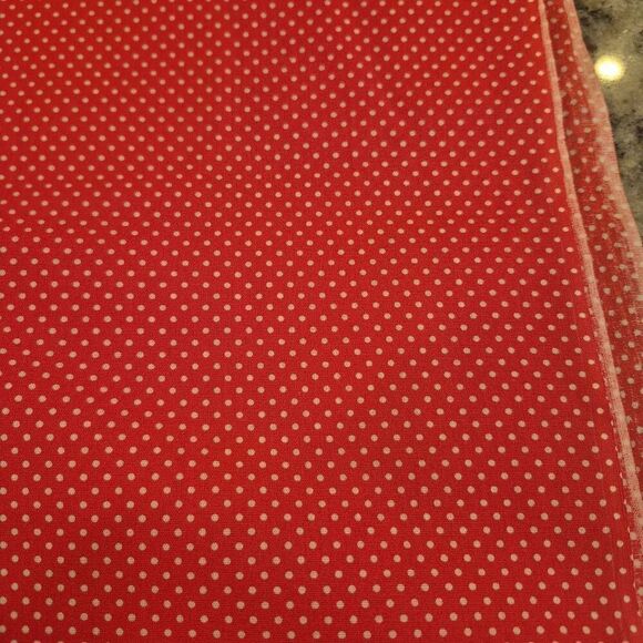 Fabric, Red & White Stiff Cotton Small Polka Dot 45" wide x 2 yds - Picture 1 of 4